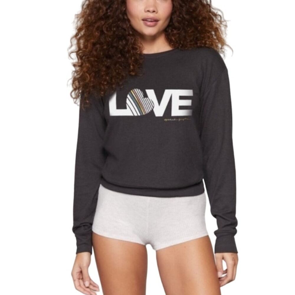 SPIRITUAL GANGSTER Savasana Pullover LOVE Sweatshirt Crew Neck Large Gray EUC